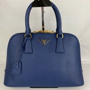 New Prada Saffiano Lux Blue Satchel
